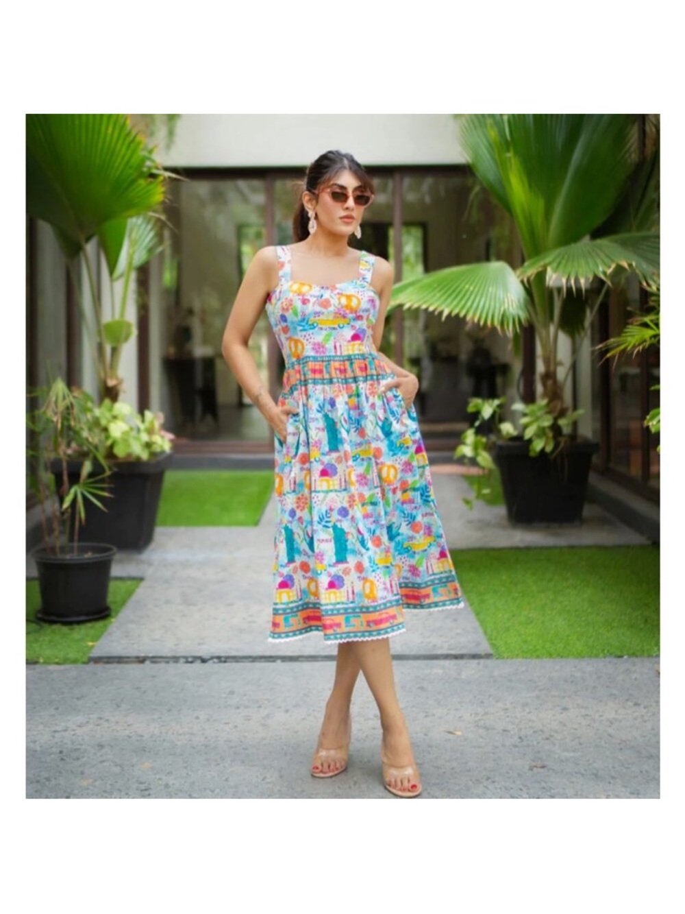 SOHANA Dolce Dress East‎ West Cities Travel Whimsical Novelty Sz L